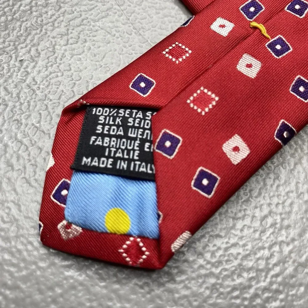 Emanuel Ungaro Silk Tie Vintage Geometric Diamond Square Italy Mens Red Blue